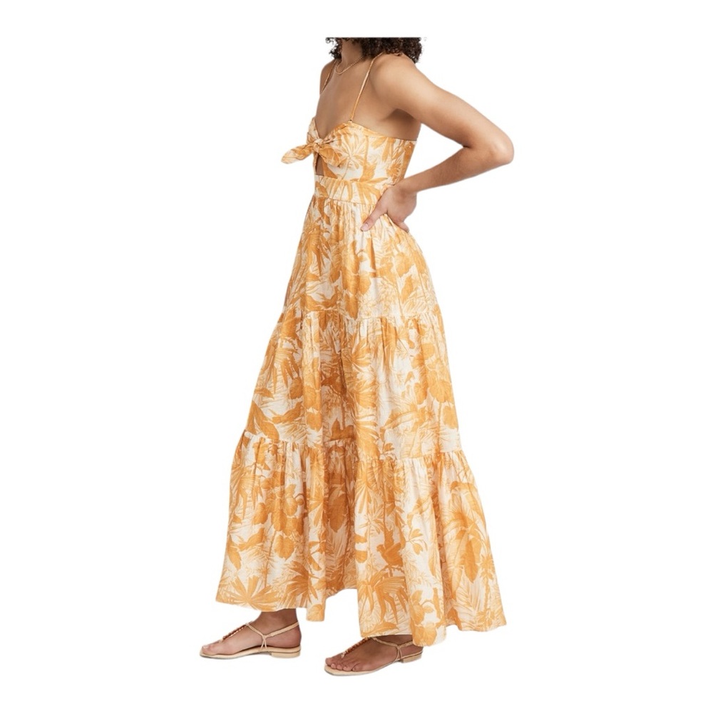 Zimmerman Mae Tie Midi Yellow / White Palm Linen Dress US 8